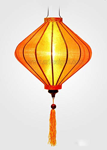 Lampion, asiatische Hoi an Seide, Orange, T – Ø 39 cm – Laterne aus Stoff, Bambus und Holz – Handwerk und Dekoration von Vietnams (REF. T25-O)