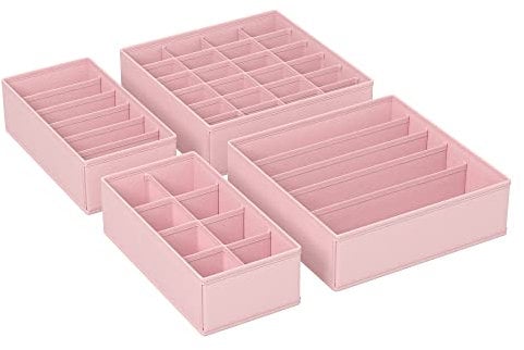 SONGMICS Unterwäsche-Organizer 4er Set, Schubladen-Organizer, faltbar, Ordnungssystem Kleiderschrank, Aufbewahrungsbox Schrank, Stoffboxen Aufbewahrung, für BHs, Socken, Krawatten, rosa RUS04PK