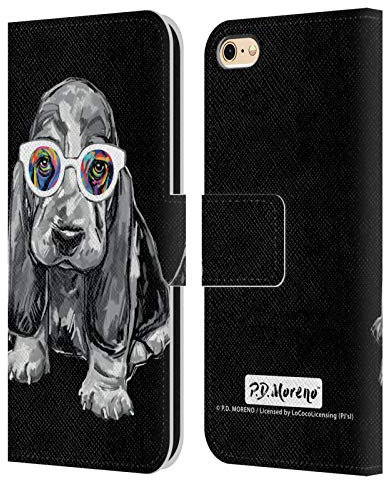 Head Case Designs Offizielle P.D. Moreno Basset Hound Schwarze Und Weisse Hunde Leder Brieftaschen Handyhülle Hülle Huelle kompatibel mit Apple iPhone 6 / iPhone 6s