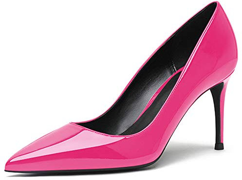 Tacchi a Punta da Donna, Tacchi Alti, Scarpe Slip-on Comfort, Tacchi in Vernice, Décolleté in Gomma, Décolleté da Ufficio Fucsia EU35