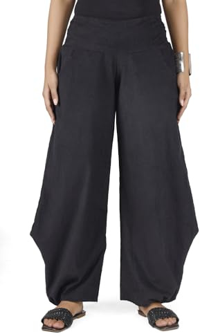 Weite Boho Cord Pluderhose, Feincord Damenhose, lässig, schwarz, L