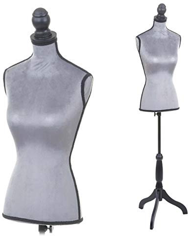 Schneiderpuppe T220, Schaufensterpuppe Torso weiblich, Schaumstoff - Samt grau
