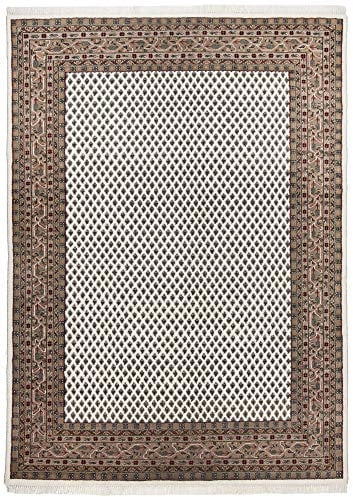 THEKO | Klassischer Orientteppich aus 100% Schurwolle - Chandi MIR | handgeknüpft | Rugmarksiegel | Beige | 40x60 cm