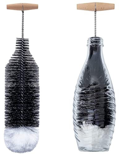 Grunda Cepillo para Botellas de 35 cm, Compatible con Botella de Cristal Sodastream, Limpiador de Botellas sin arañazos, Elimina la Suciedad persistente