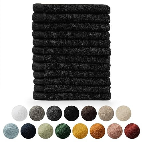 Blumtal Premium Frottier Gästehandtücher Set 12 teilig 100% Baumwolle - Oeko-TEX zertifiziertes Gästehandtuch 12x (30x30 cm) - Ultra saugstarkes Gästetücher Set waschbar °60 - Handtücher Schwarz