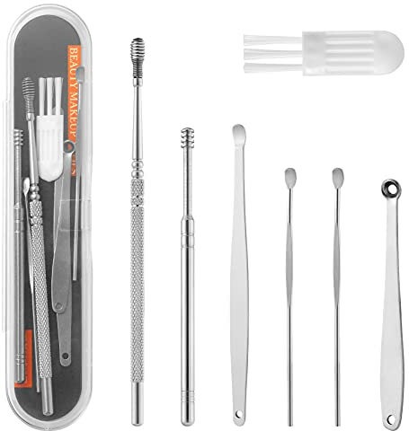 WIFUN Ohrenreiniger, 7 in1 Ohrenschmalz aus Edelstahl, Ohrenschmalz Entferner mit Aufbewahrungskiste, Ear Cleaner Set für Kinder Jugendliche und Erwachsene
