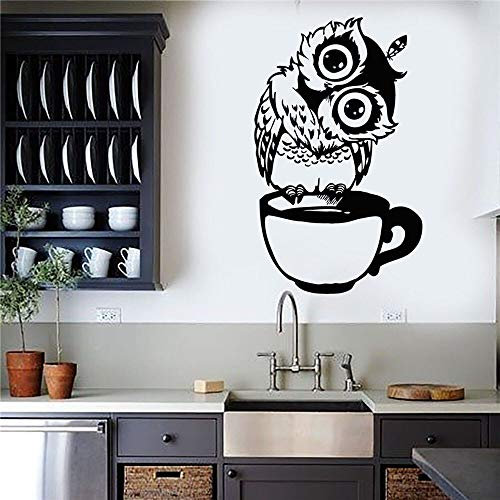 NSRJDSYT Lustige Cartoon Eule Tasse Tee Kaffee Vinyl Wandtattoo Für Küche Aufkleber Wohnkultur Wohnzimmer Esszimmer Wandaufkleber 45x74cm