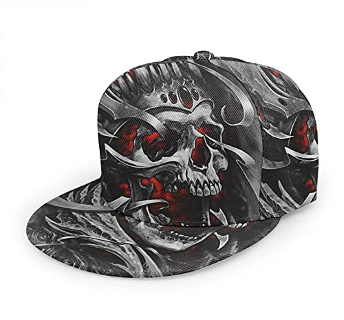 Oaieltj Unisex Baseballkappe Damen Herren Junge Mädchen Mode verstellbar 3D gedruckt Flat Bill Baseball Cap, Vintage Skelett Totenkopf König, One size