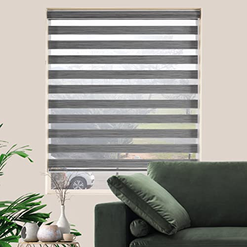 JIANGPIN TEXTILE Window Blind Dual Layer Polyester Zebra Roller Light Filtering Sheer Shades Window Treatments Privacy Light Control for Day and Night(W35 x H72(Inch), Grey)