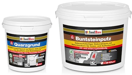 Isolbau - Buntsteinputz für Außen und Innen (Weiss, Anthrazit/Graphit) 5 kg - BP33 Mosaikputz Dekorationsputz Frostsicher, Wasserfest, Stoßfest - mit Quarzgrund 1,5 kg