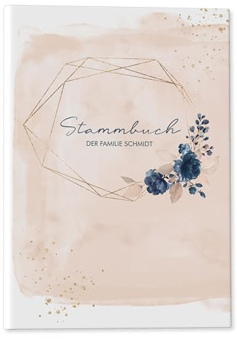 DeinWeddingshop Stammbuch der Familie - Familienstammbuch Hochzeit Standesamt - Watercolor Breeze - Hardcover (Personalisiert, Rosé, DIN A4)