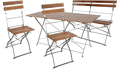 Mojawo 4tlg Biergarten Garnitur Balkonmöbel Biergartenmöbel Klapptisch 2 Klappstühle + Bank Akazienholz pulverbeschichteter Stahl