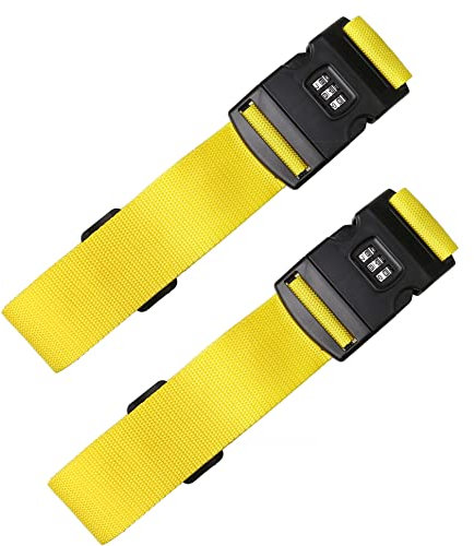 2Pcs Luggage Straps,Yellow Packing Belt Suitcase Straps on Your Trip with Coded Lock (1.97 in*78.74 in)