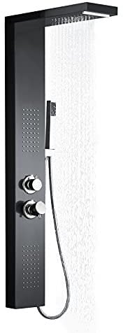 UISEBRT Columna de ducha de acero inoxidable 4 IN 1 Multifunción Panel de Ducha Panel de ducha con ducha de lluvia, ducha de masaje, ducha cascada, con alcachofa de mano (Negro mate)