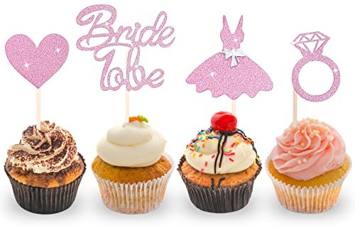 Cobee Rose Gold Glitzer Hochzeit Cupcake Toppers 24 Stück Set Herz Kleid Ring für Brautdusche Junggesellinnenabschied Jubiläum Party Kuchen Dekorationen