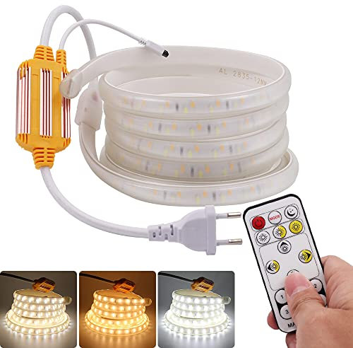 Wisada Dimmbar LED Streifen, 220V 2835 SMD 120LEDs/m Warmweiß bis Kaltweiß Lichtleiste, Flexible Wasserdichte Neutral Weiß LED Lichtschlauch, Ändern der Farbtemperatur durch IR Fernbedienung (50m)