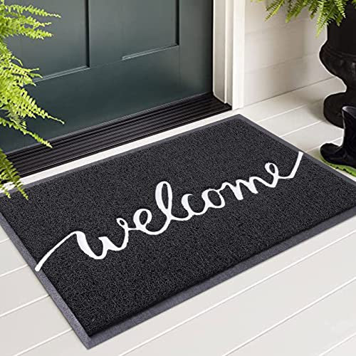 Homaxy Welcome Door Mat, Dirt Trapper Doormats Non-Slip Low Profile Durable Door Mat for Outdoor, Indoor, Entrance, Patio, Front Back Door — (60 X 90cm, Black)