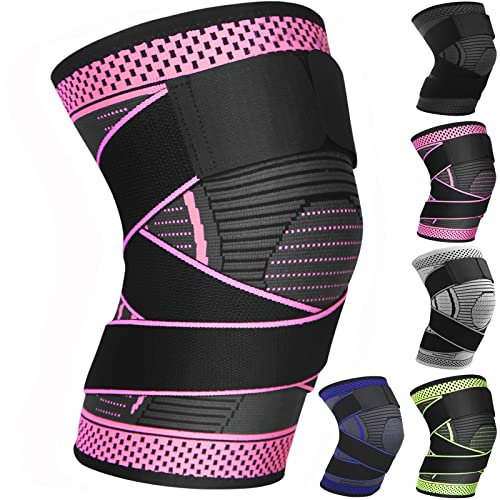 Adjustable Knee Support Brace 1 pack Compression Knee Sleeves for Men Women Use for Meniscus Tear, Arthritis, Tendinitis, Ligament Injury,Weight Lifting, Anti Slip Knee Brace (Rose Red, XX-Large)