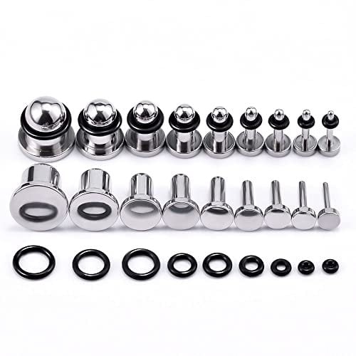 TBOSEN 18PCS Chirurgischer Edelstahl Stretching Kit Plugs Expander Single Flat Top Body Piercing Schmuck Set 14G-00G