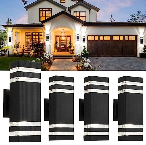tewei 4 Pack Outdoor Wall Lights, Modern Exterior Light Fixtures, Black