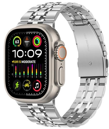 TasikarArmband Kompatibel mit Apple Watch Ultra Armband 49mm, Massives Edelstah Metall Ersatzarmband Herren Damen Band Kompatibel für Apple Watch Ultra 2 Ultra, 49mm Silber