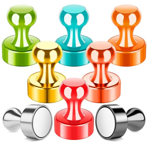 Fridge Magnets, Neodymium Magnets Push Pins, Strong Magnet, Colorful Whiteboard Magnets, Magnetic Thumb Tacks, Magnetic Push Pins Magnets for Fridge, Office, Map, Photo (Assortment of 8 Colors)