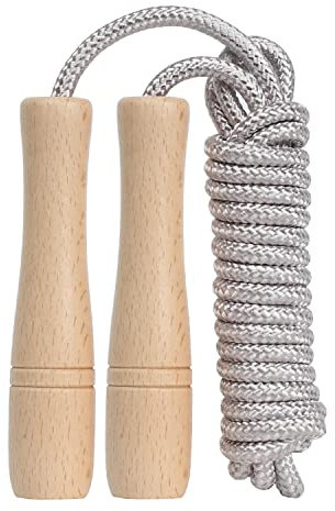 Springseil Kinder, 270cm Verstellbare Seilspringen Fitness Kinder mit Holzgriff und Baumwollseil Rope Skipping Seil Kids für Jungen und Mädchen (Silberfarben.)