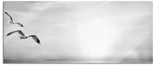Pixxprint Glasbild Panorama, Wandbild aus Echtglas, Möwen am Meer bei Sonnenaufgang, 100x40 cm, inkl. Aufhängung und Abstandshalter