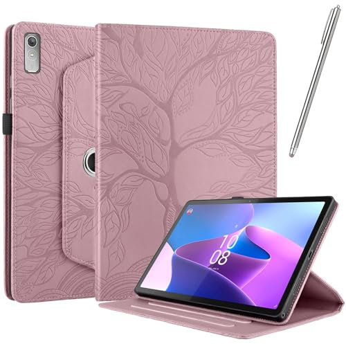 Netany Rotating Custodia per Lenovo Tab P11 (2Nd Gen, 11.5 Pollice), con penna PU Pelle Flip Cover, con portapenne Supporto Rotazione 360 Protettiva Cover - Oro Rosa