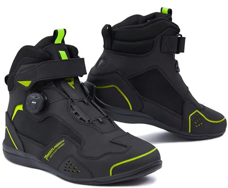 REBELHORN Spark II Stivali da Moto Donna e Uomo | Pelle PU | Sistema di Allacciatura Rapida ATOP | Protezioni per la Caviglia | Dita Rinforzate | Pannelli di Ventilazione in Rete