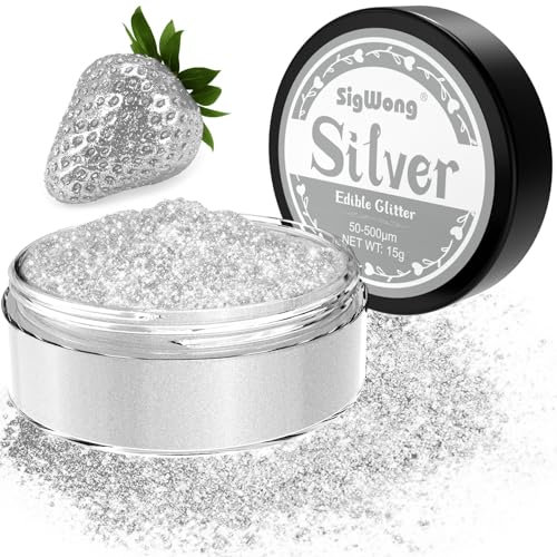 Edible Glitter for Drinks - 15g Silver Lustre Dust Edible Sprinkles Paint for Desserts Cake Decorations, Food Colouring Powder Paint for Chocolate, Strawberries, Drinks, Cupcakes