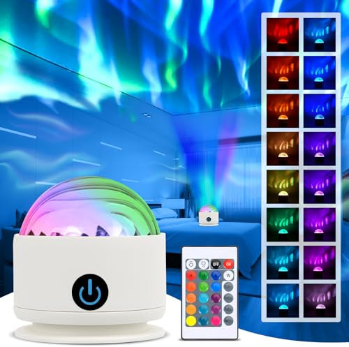 Luce Notturna Bambini Lampada Aurora Boreale, Proiettore a LED per il Cielo Stellato con Telecomando e 16 Effetti Luminosi, Lampada Proiettore RGB Dimmerabile con Luce Notturna