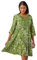 Roman Originals Smock Dress for Women UK Ladies Cotton Summer Embroidered Frilled Tiered Casual Beach Cruise Holiday Cocktail Party 3/4 Sleeve Pull On Gathered Skirt - Khaki - Size 16
