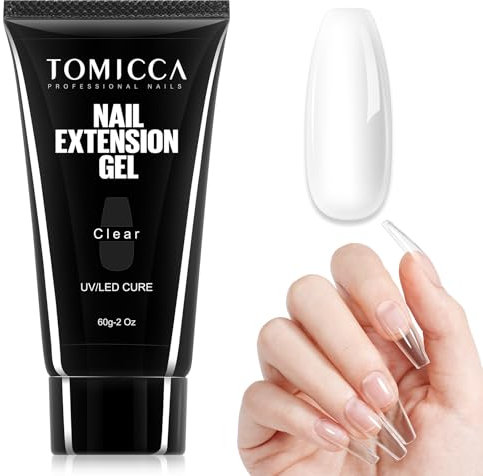 TOMICCA 60g Acrylgel Für Nägel Clear, Quick Extender Gel Polygel Starter Set, Aufbaugel Für Gelnägel, Lang Anhaltend&Natürlicher Look, Für Anfänger& Salon-Profis