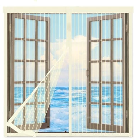 Zanzariera Magnetica Finestra 120x140cm,Zanzariera per Finestra con Resistente Nastro per Montaggio a Strappo,Chiusura Automatica,per Tenere Fuori Insetti, Mosche e Zanzare,Beige