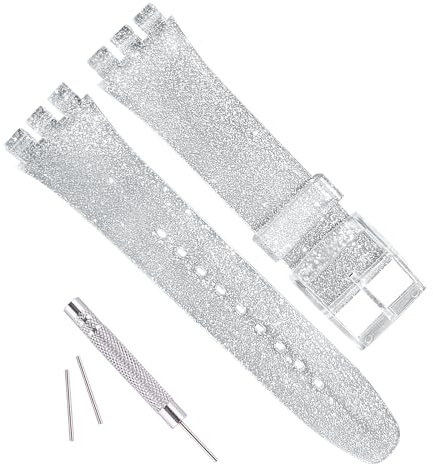 GREENOLIVE Ultradünnes Ersatz-Uhrenarmband aus Silikonkautschuk für die Swatch Skin-Serie (16 mm) (funkelndes Silber)