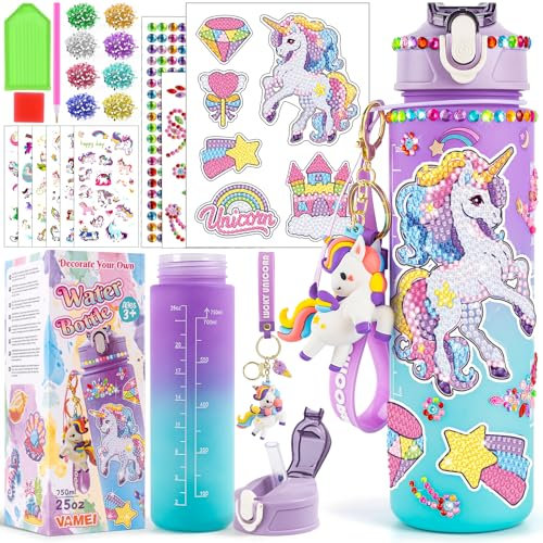 vamei Einhorn Bastelset Geschenke Mädchen 4 5 6 7 8 9 10 Jahre Einhorn Trinkflasche Schule DIY Wasserflasche Kinder mit Basteln Diamond Painting Einhorn Geburtstagsgeschenk Spielzeug für Mädchen