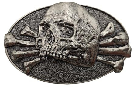 Xwest Gürtelschnalle mit Totenkopf, Totenkopf-Grau, 1.5 inch