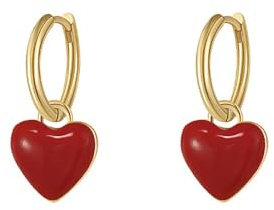 Cute Red Heart Love Dangle Drop Small Huggie Hoop Earrings for Women Girls Vintage Minimalist 14K Gold Plated Enamel Charm Hoops Dainty Hypoallergenic Jewelry Gifts for Her Birthday Valentines Day