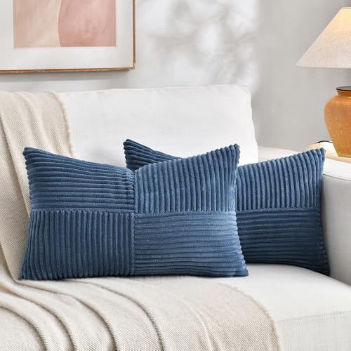 FDTERN 2er Set Denim Blau Kordsamt Kissenbezug 40x80CM Weich Moderne Dekorative Kissenbezüge Kissenhülle Dekokissenbezug Sofakissen Dekokissen Boho Deko für Sofa Schlafzimmer Wohnzimmer Bett