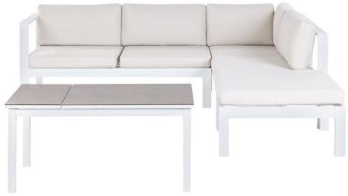Beliani Lounge Set weiß Aluminium Ecksofa mit Auflagen cremeweiß 1 Couchtisch Messina
