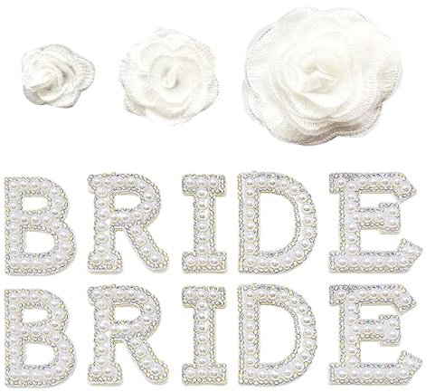 2 Sets of Bride Embroidery Stickers, 3 Three-Dimensional Flowers, Rhinestones for Clothes, Bridal Stickers, Letter Patches, Iron-On Letter Patches