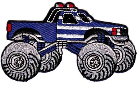 Monster Truck Blue Iron-On or Sew On Patch Car Vehicle Truck Pickup Iron-On Patch for Clothes Embroidered Iron-On Patch Applique Patch Size 9.8 x 5.8 cm