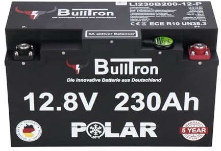 BullTron Polar 230Ah LiFePO4 Batterie – 12,8V Akku mit Smart-BMS, Bluetooth-App, integrierter Heizung, 200A Dauerstrom, bis zu 6000 Ladezyklen, IP65 Schutz, 5 Jahre Garantie