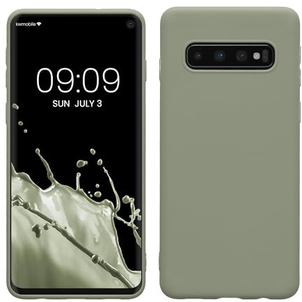 kwmobile Hülle für Samsung Galaxy S10 TPU Case - Handyhülle unterstützt kabelloses Laden, Flexible Schutzhülle, gummiertes Cover in Graugrün