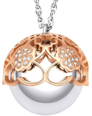 Dada Gioielli - Protection et amour pour les futures mamans - Collier bola de grossesse appelant les anges - Pendentif scintillant - Cadeaux pour femmes enceintes (Trèfle en Or Rosé)