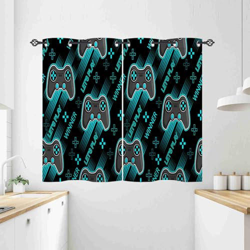 ANHOPE Rideau Occultant Gaming Thème Jeux Vidéo Gamepad Tenture Opaque à Oeillets Rideau Thermique Isolant Draperies Intérieurs pour Maison Chambre Salon Fenetre 2 Pièces L 60 x H 120 cm