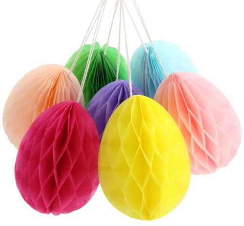 Oster-Wabenbälle, Party-Dekorationen, 7 Stück, Papier-Ostereier, Papier-Pompons, Kugel, hängende Papierdekoration