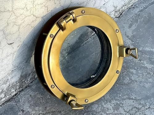 Ojo de buey náutico de 12 pulgadas para ventana, puerta, ventana, ventana, ojo de buey de cristal, decoración del hogar (marrón antiguo)