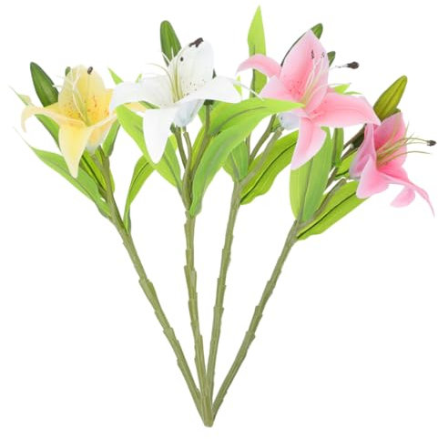 TOPBATHY 4 StüCk KüNstliche Lilien Osterdeko, Langer Stiel, Zarte Kunstblumenstrauß FüR FrüHling, Hochzeit, Muttertag, Party Und Heimdekoration
